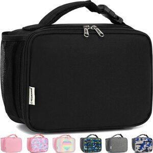 Black Insulated Lunch Box Bag for Kids Adults School Work Picnic Travel Cooler